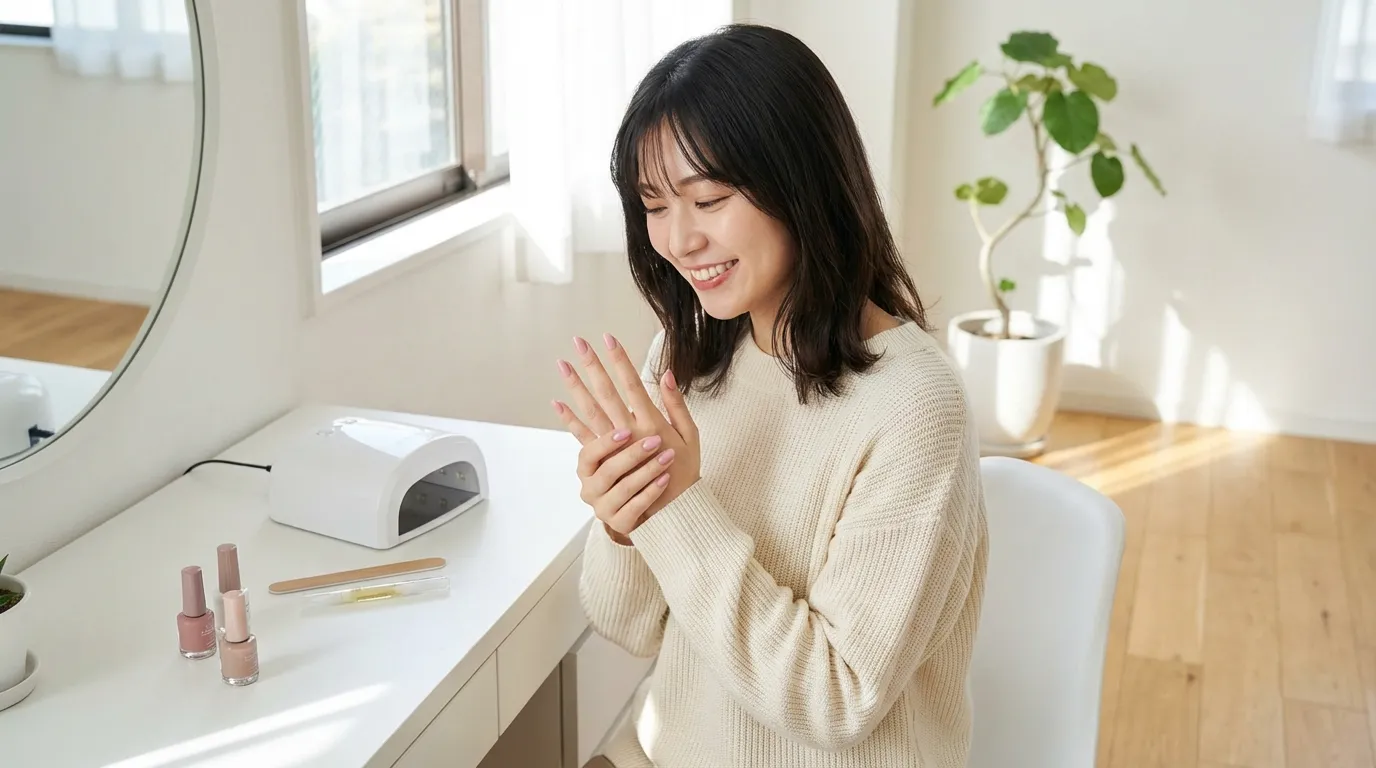 セルフジェルネイルキットの使用期限と保管方法を確認する女性