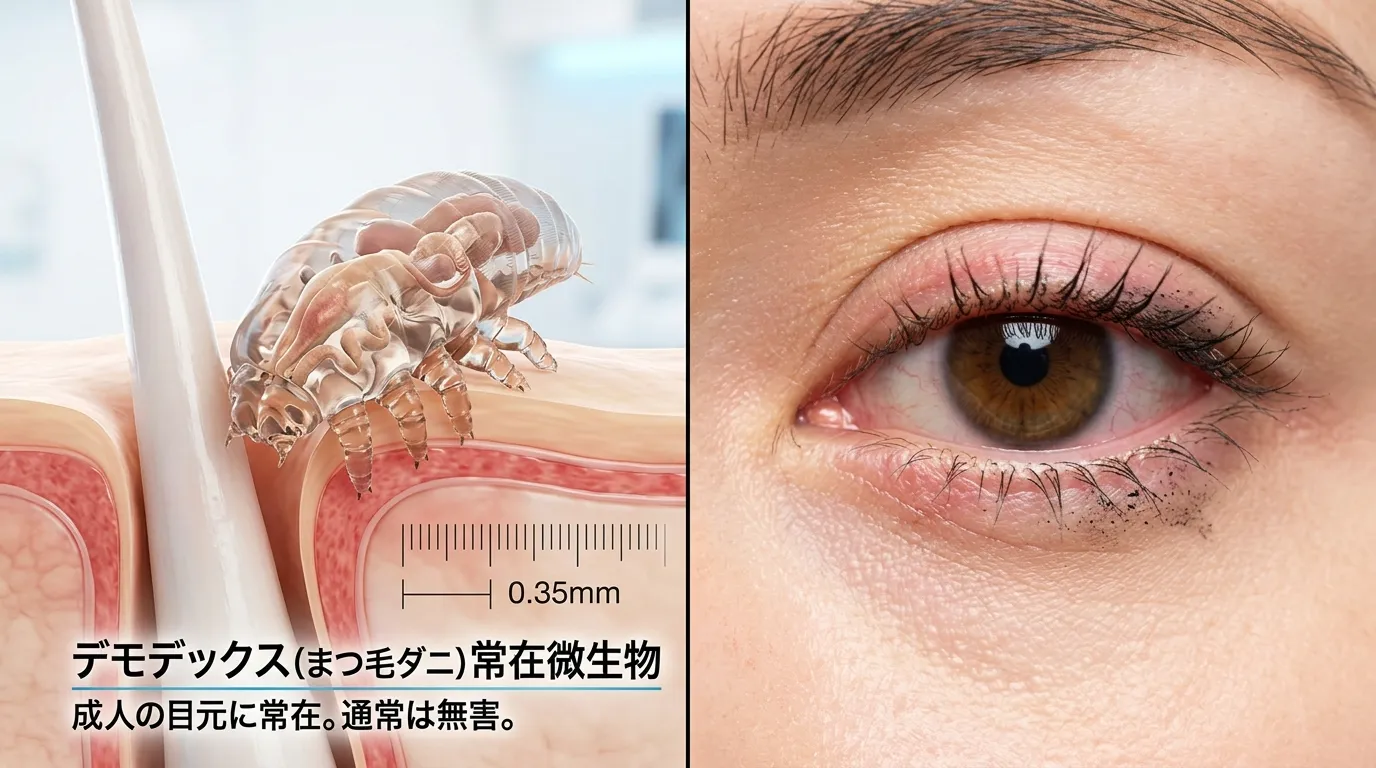 期限切れマスカラによる雑菌繁殖とまつ毛ダニ異常増殖リスクの医療啓発画像