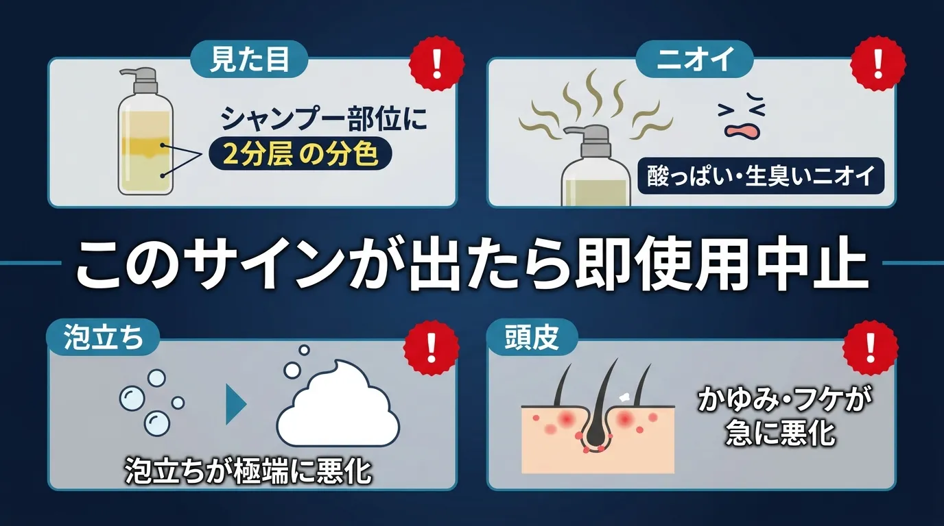 スカルプシャンプーの劣化・期限切れサイン｜見た目・におい・使用感の変化