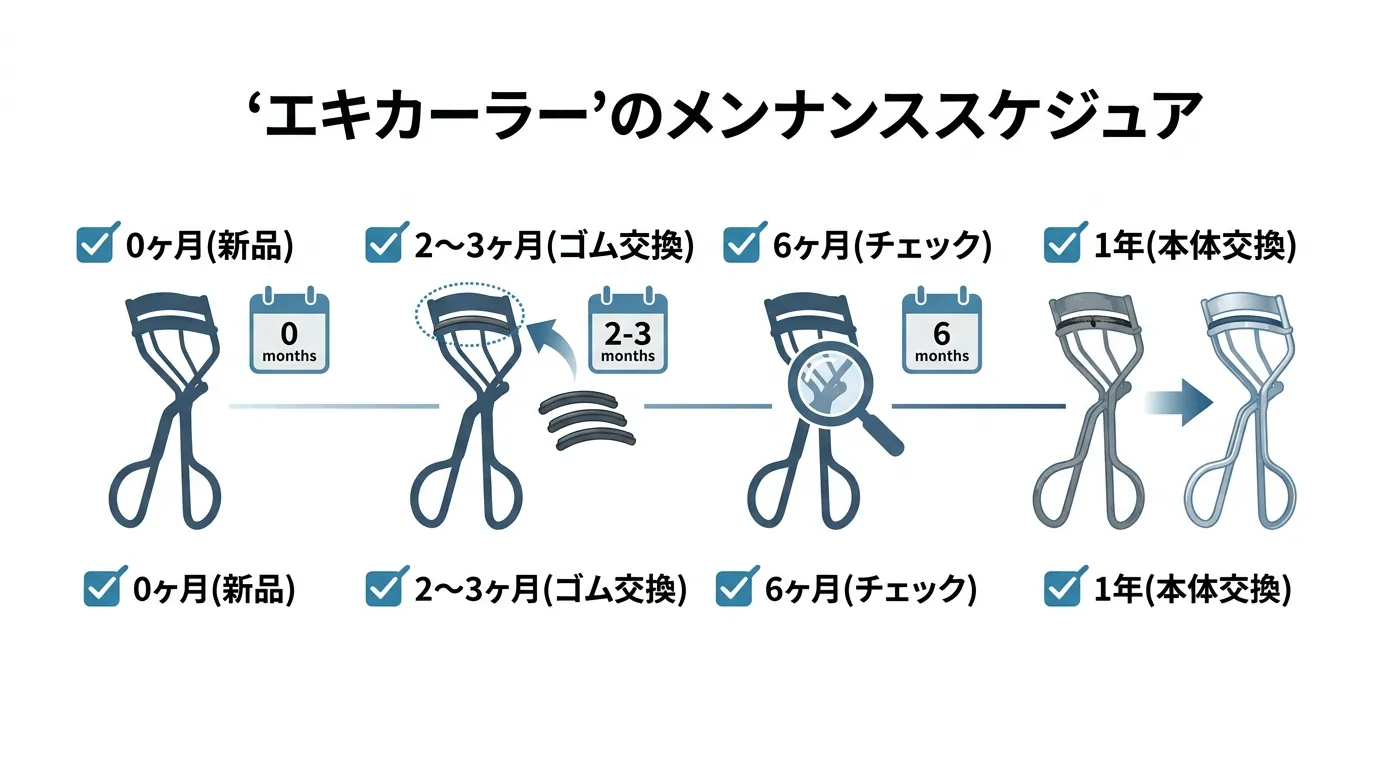 ビューラーのゴムパッドと本体フレームの交換スケジュール