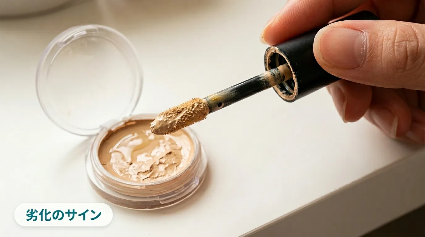 コンシーラーの劣化サインを確認している女性