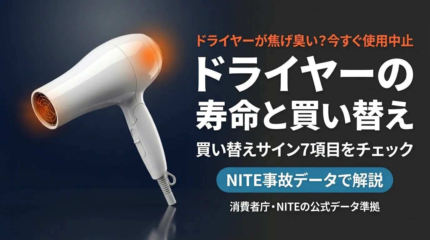 ドライヤーの寿命と買い替え｜焦げ臭いは発火の前兆・買い替えサイン7項目をNITE事故データで解説