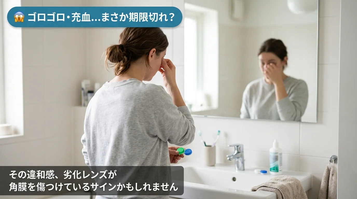 劣化して白濁したカラコンと透明感のある正常なカラコンの比較写真