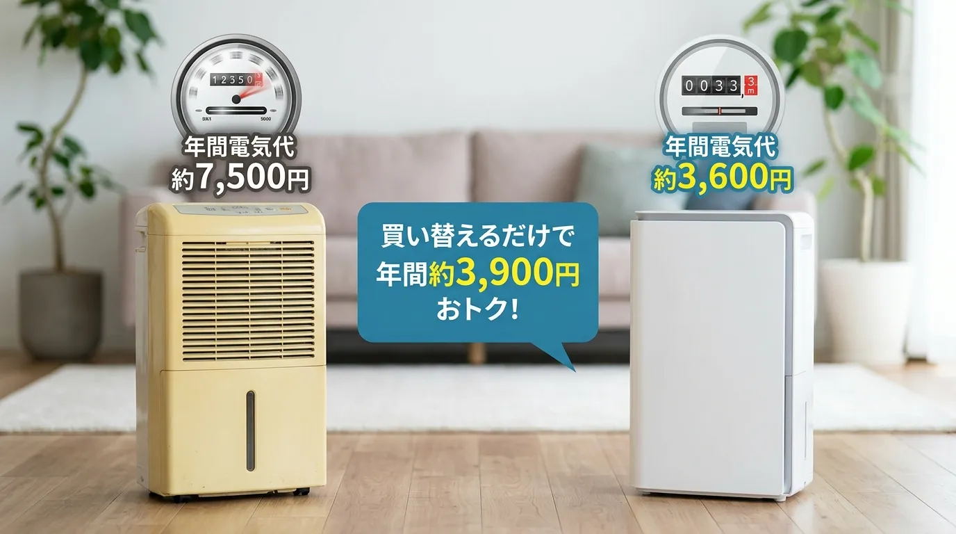 古い除湿機と最新除湿機の年間電気代の比較