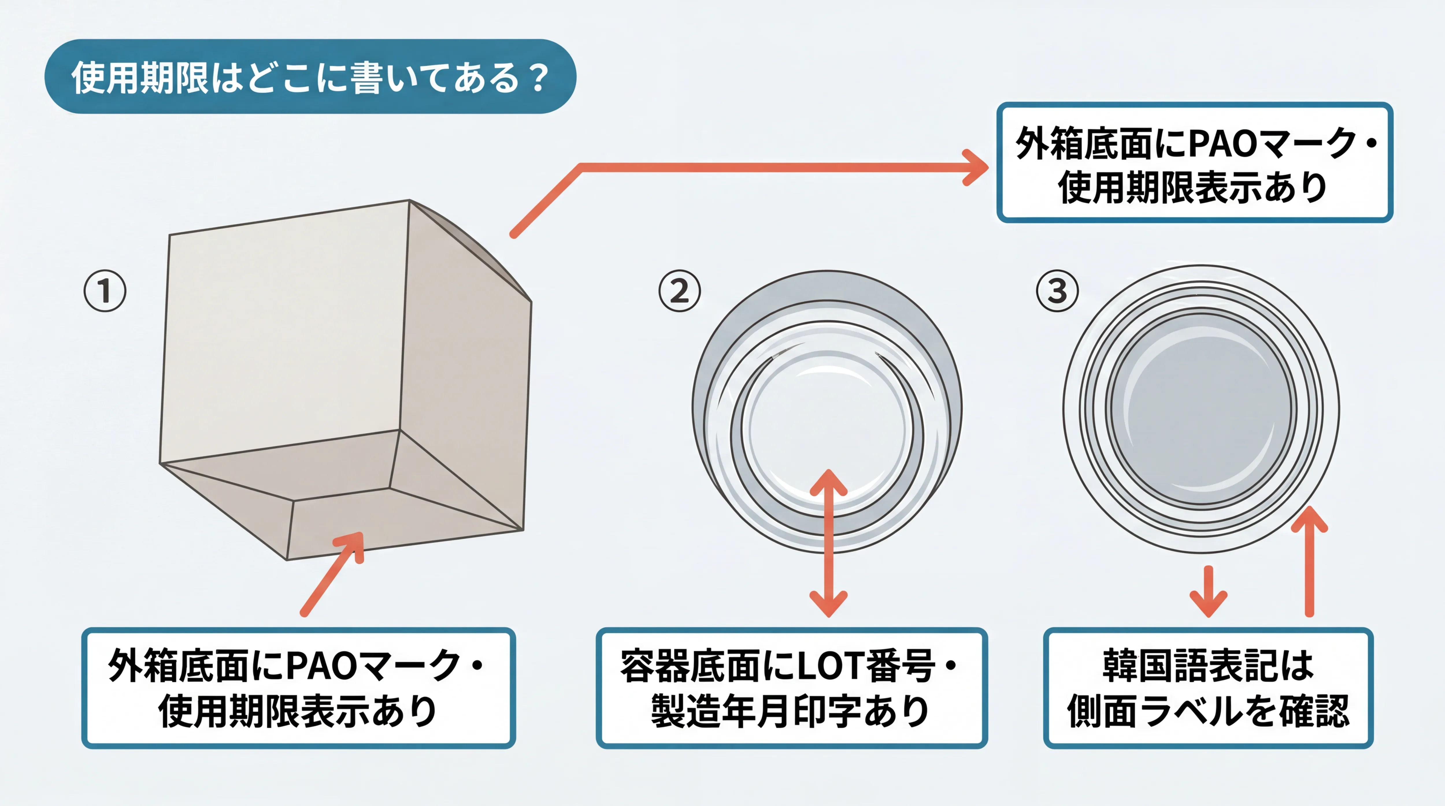 fwee プリンポットの容器底面・外箱側面の使用期限記載場所を矢印で解説