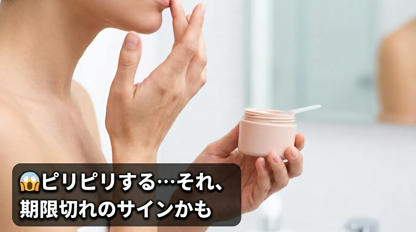 期限切れリップバームを塗ってピリピリを感じる手元のシーン