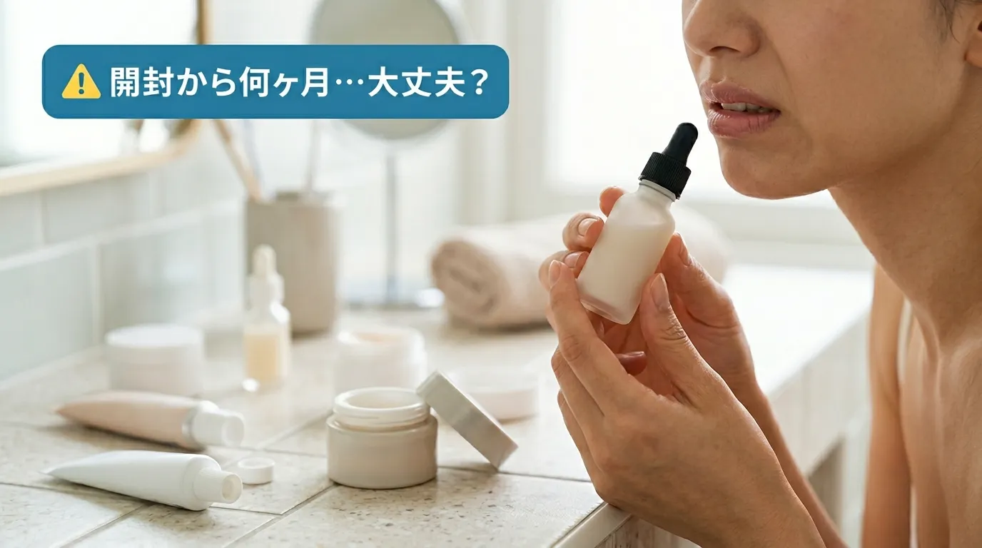 開封済みのリッププランパーを塗布した直後に口元をしかめる女性の手元