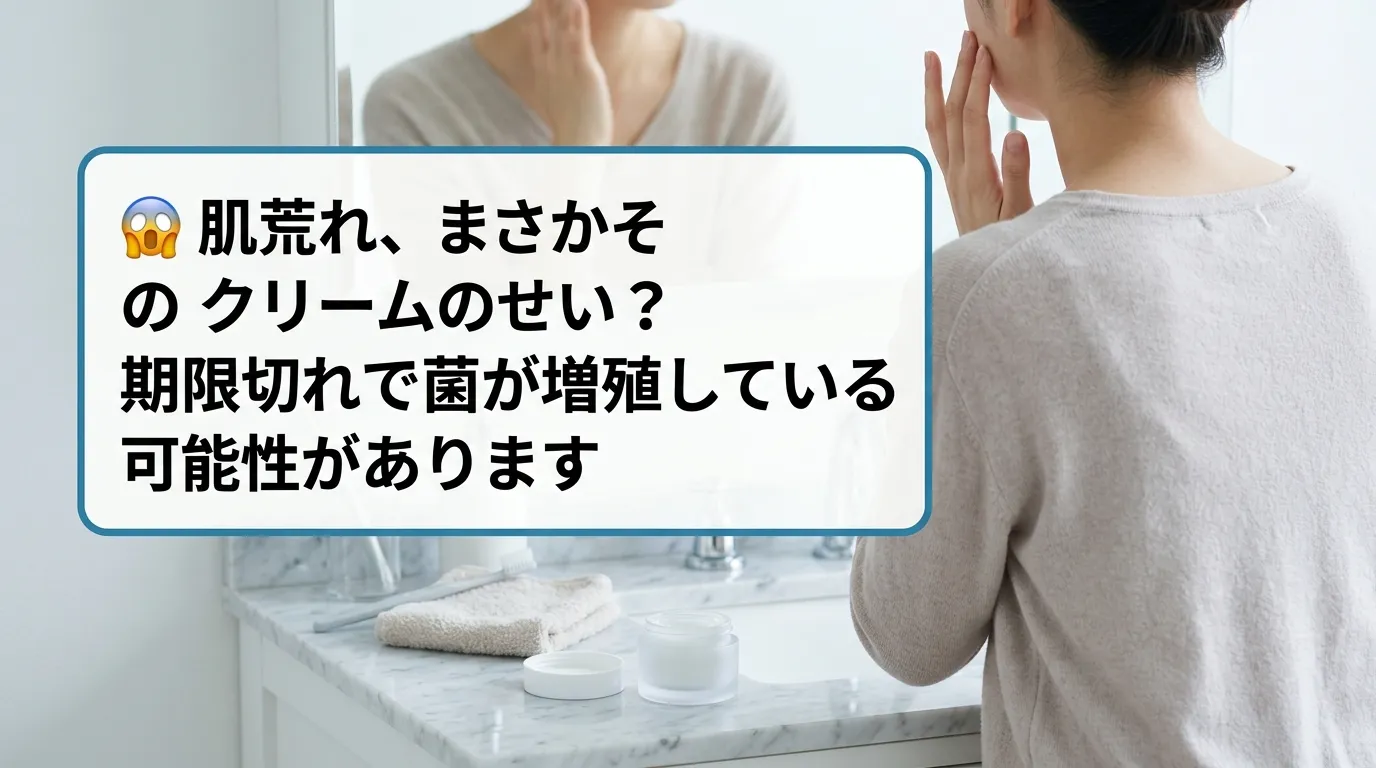 期限切れスキンケアクリームを使い続けた後に肌トラブルを確認する女性の後ろ姿