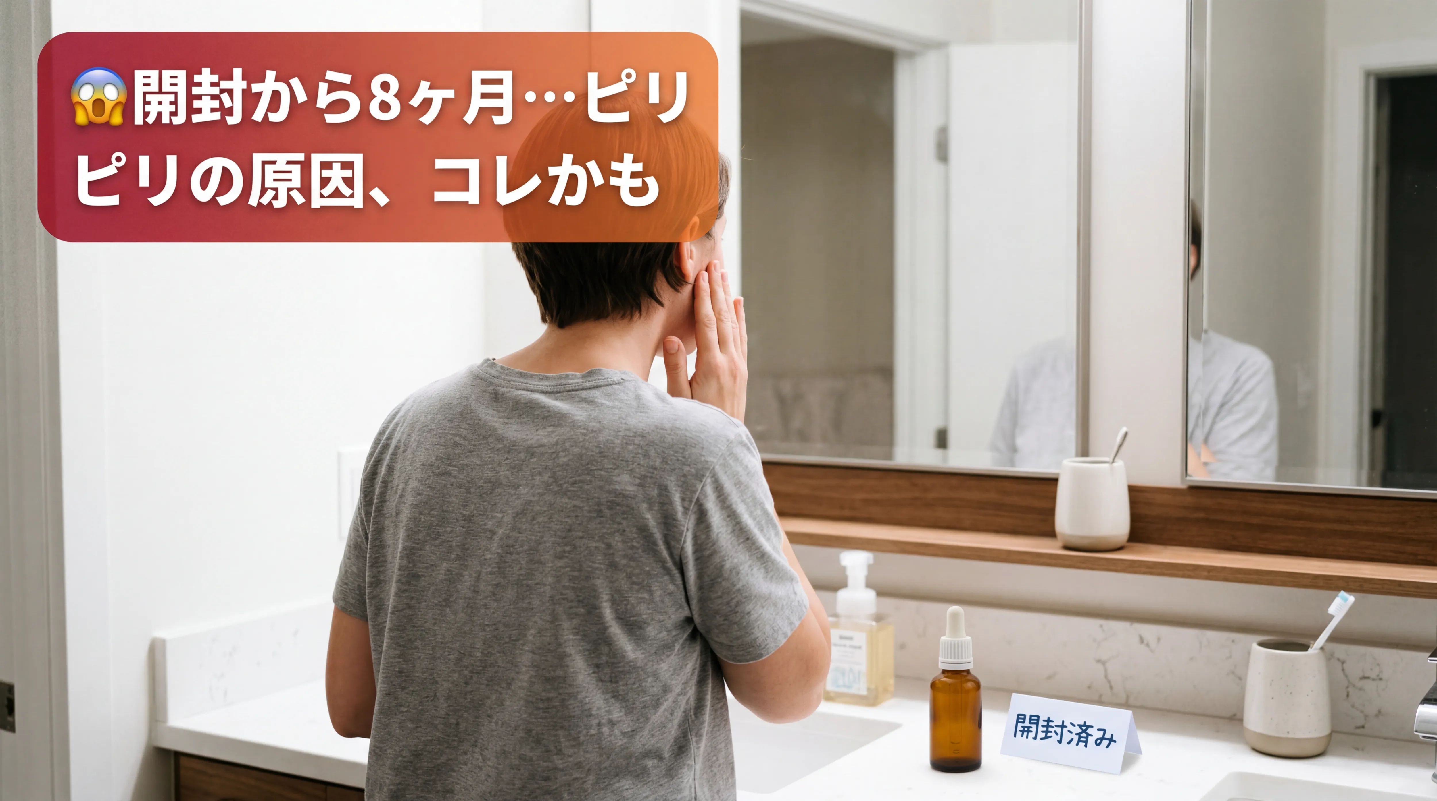 期限切れスキンケアを使い続けて肌のピリピリを感じる女性の後ろ姿