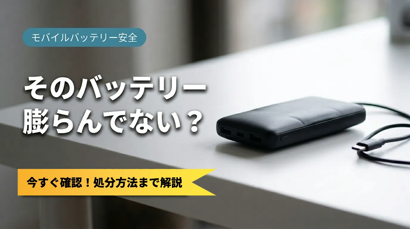 膨張したモバイルバッテリーの危険性と正しい処分方法を解説するアイキャッチ