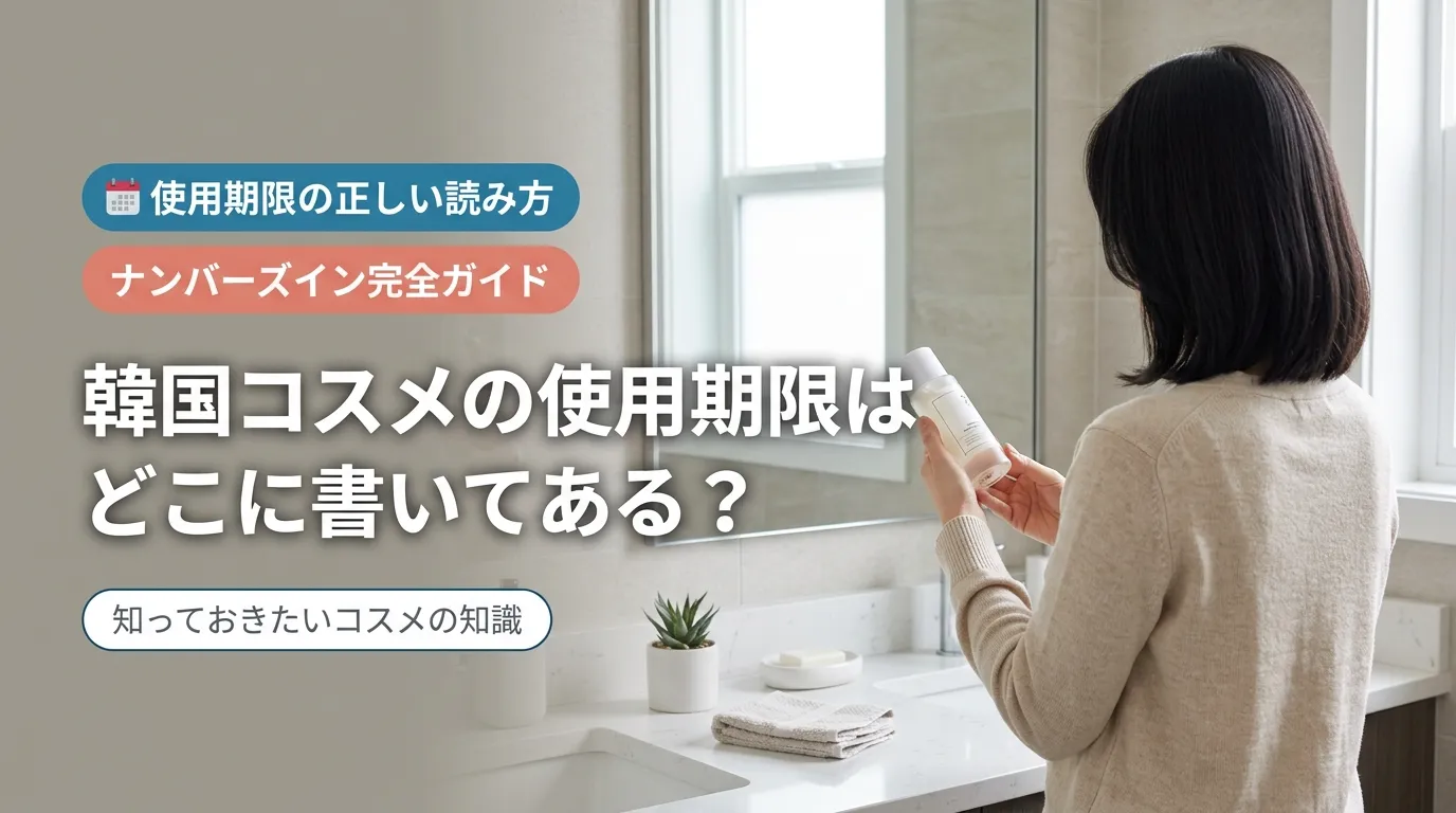 韓国コスメの使用期限EXPを洗面台で確認する女性の後ろ姿