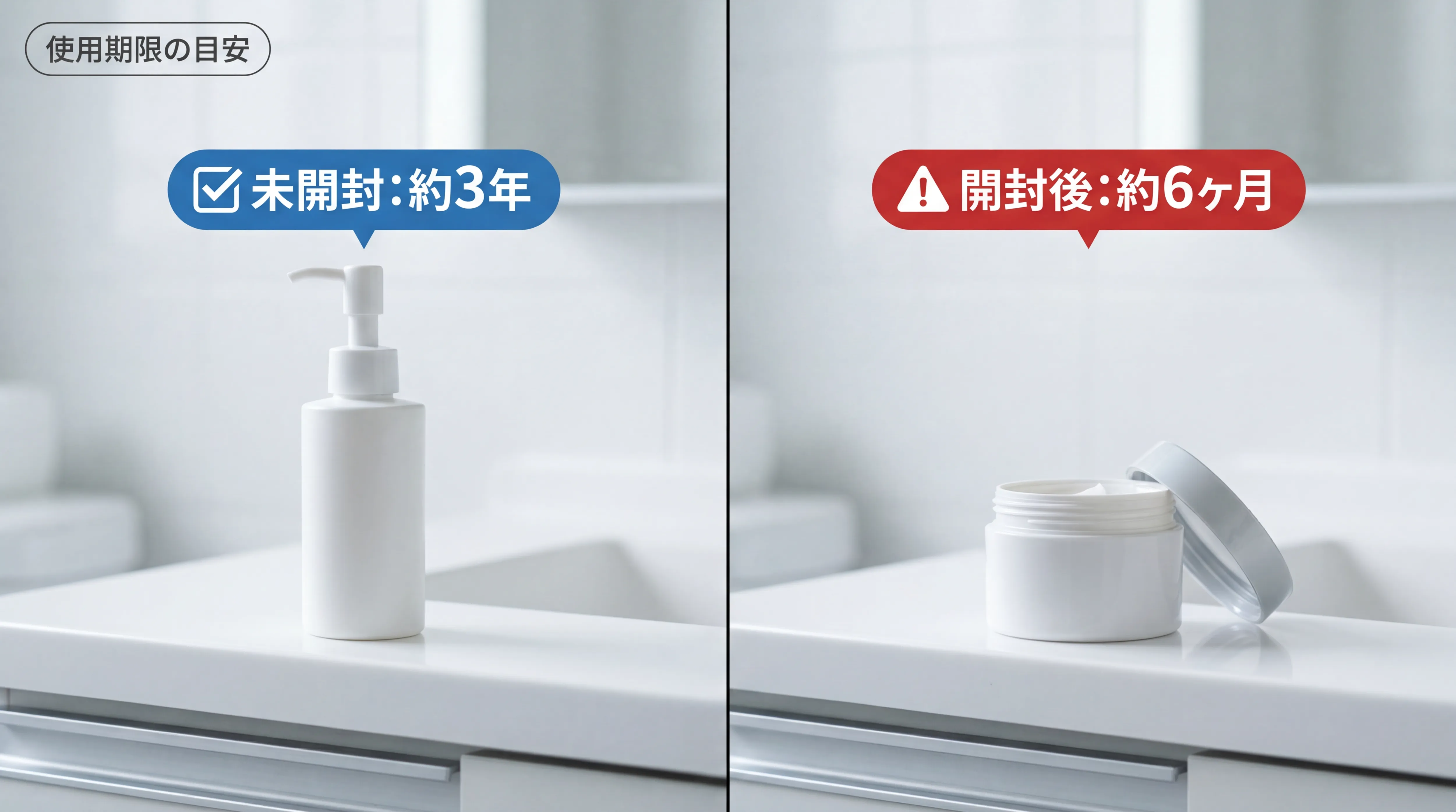 未開封乳液と開封済み乳液を並べた使用期限比較写真