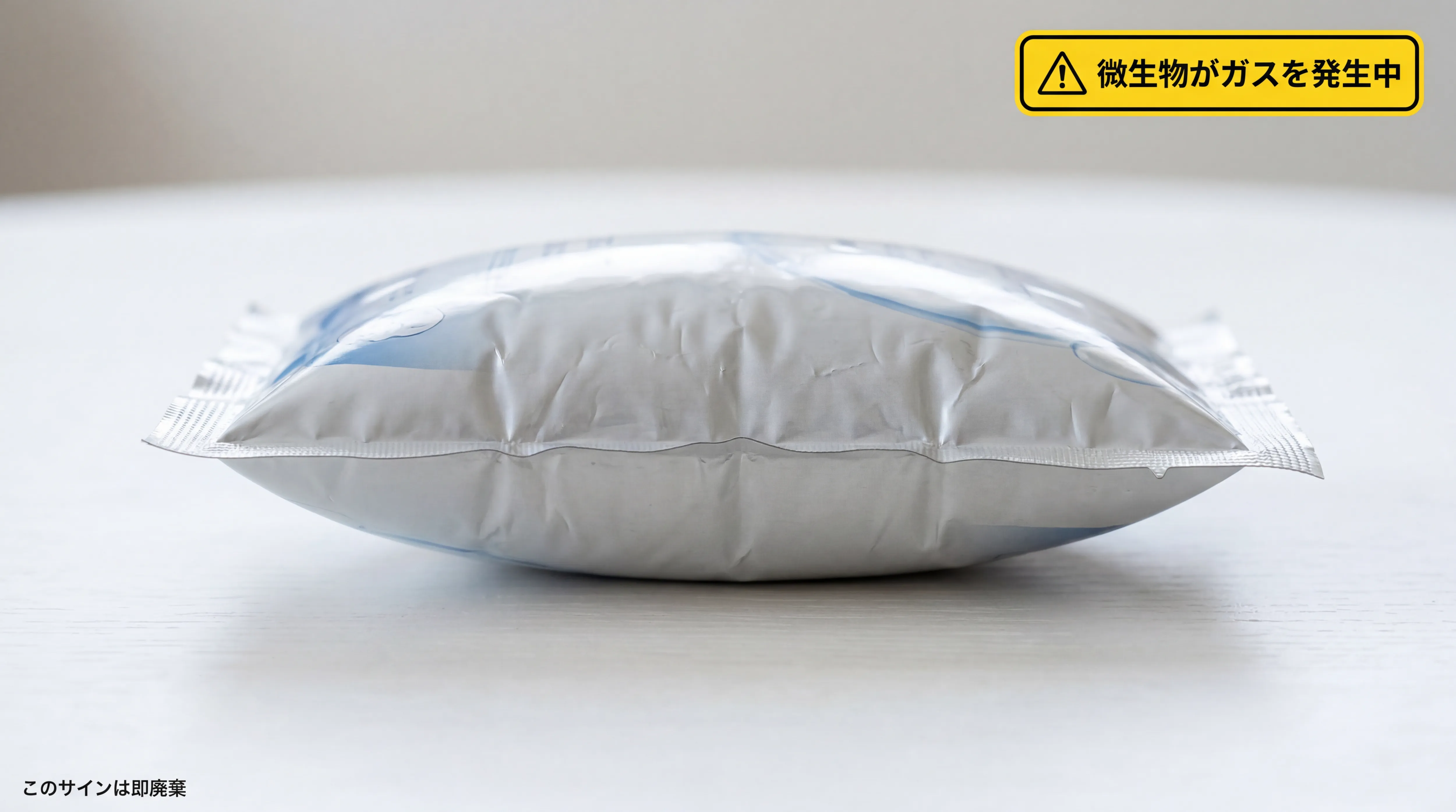 袋が膨張したシートマスクの接写写真