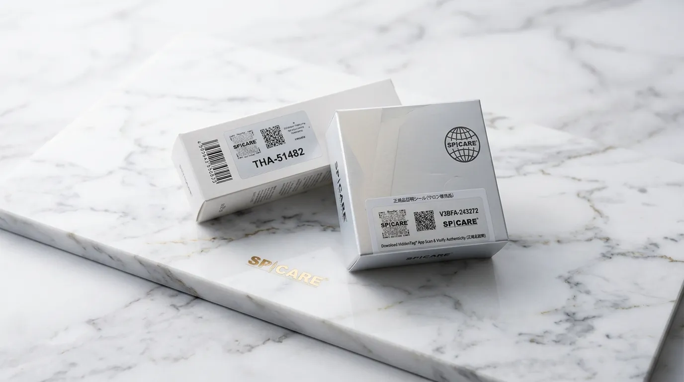 V3ファンデーション外箱のシリアルナンバー印字箇所と正規品確認シール