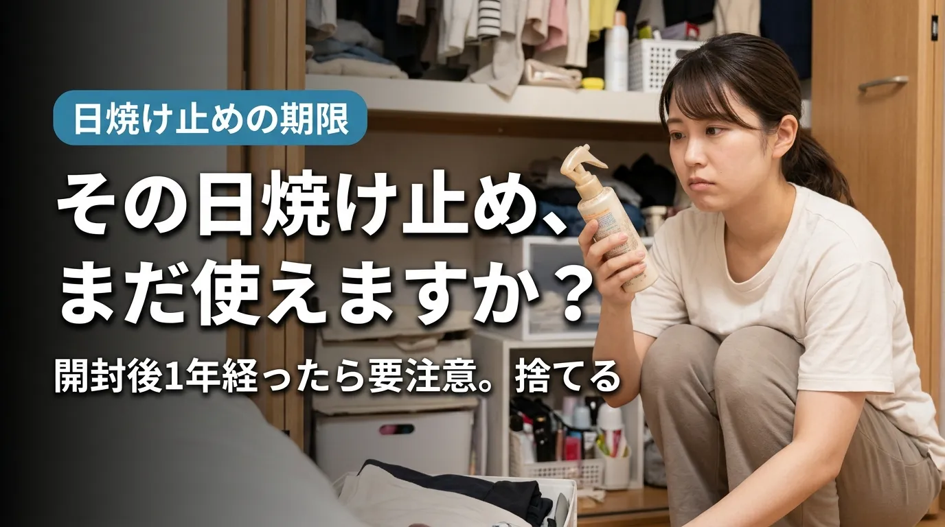 去年の日焼け止めスプレー、まだ使えるか悩む女性のアイキャッチ画像