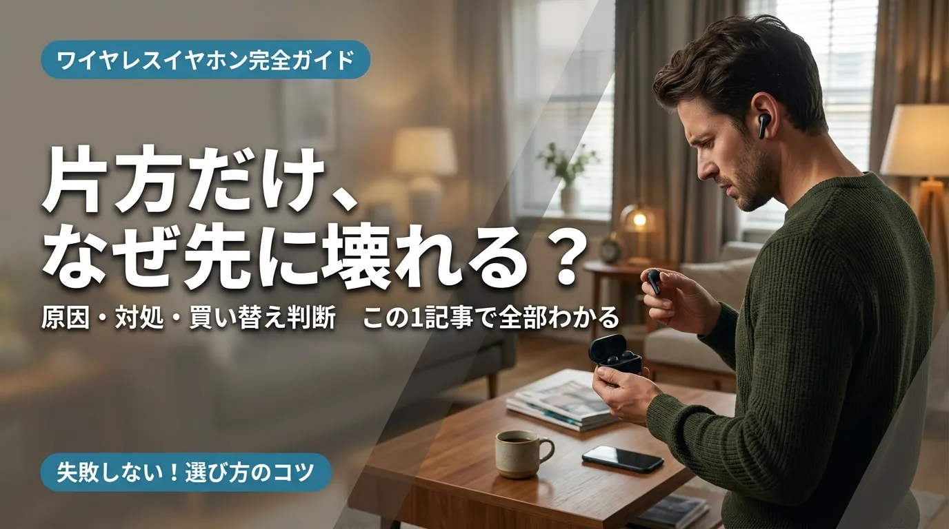 ワイヤレスイヤホンの片方だけ先に寿命が来る原因と対処法を解説する記事のアイキャッチ