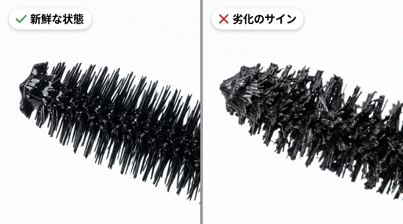 マスカラワンドブラシの正常状態と劣化サイン比較｜ダマ・固まり・繊維の乱れで見分ける