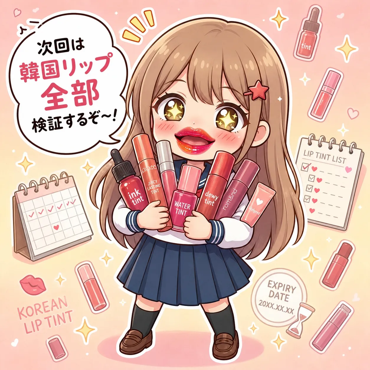 口いっぱいにティントを重ね塗りしたマダリちゃん