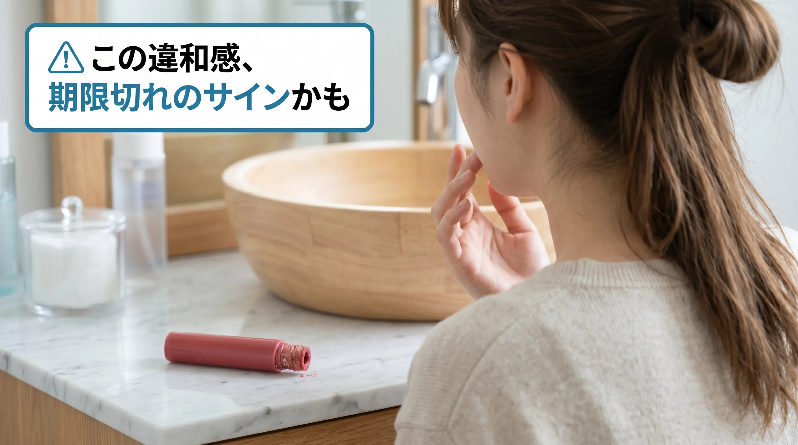 ペリペラティントを使った後に唇の違和感を感じている女性の後ろ姿