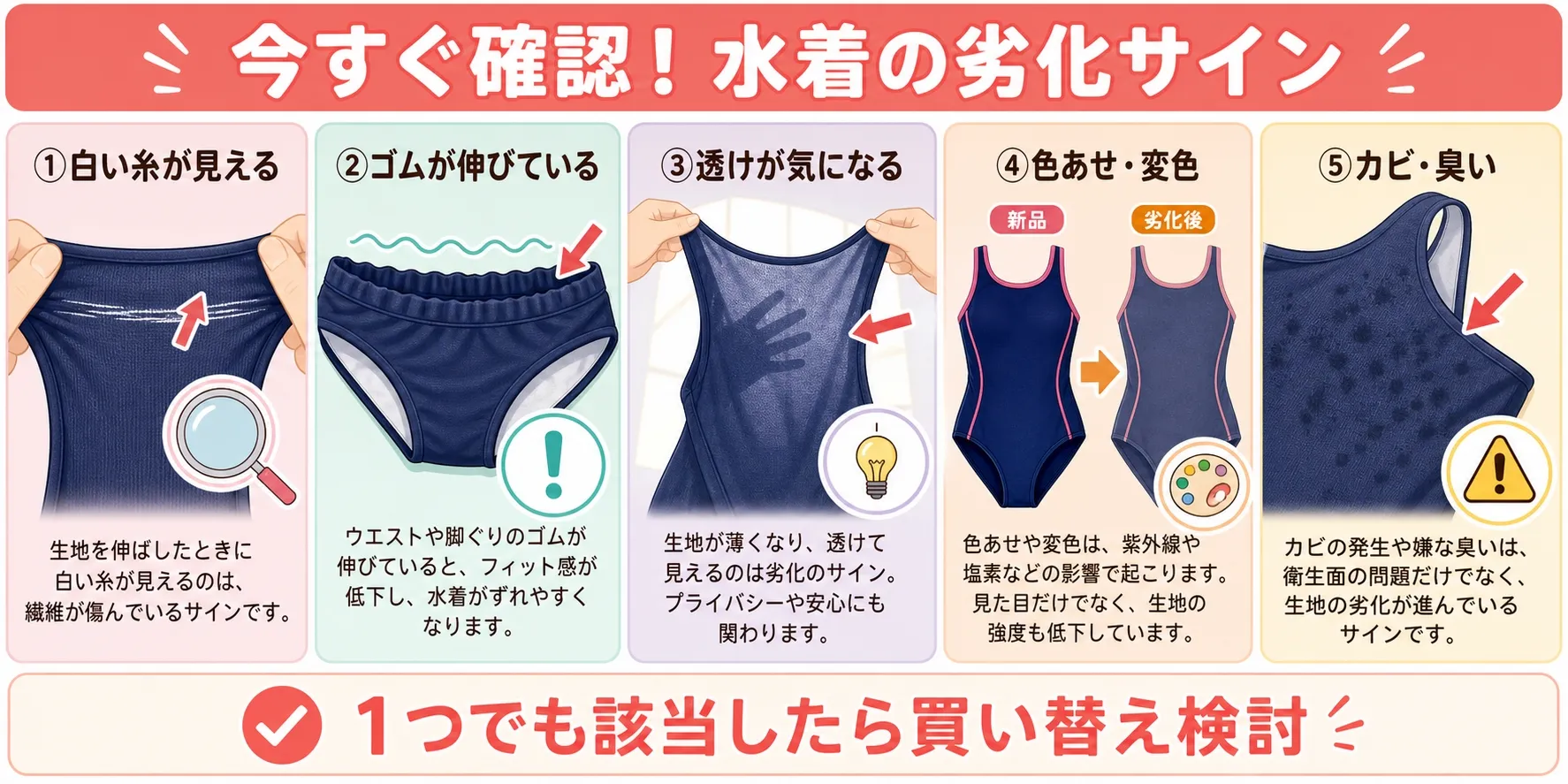 水着の劣化サイン5つ確認チェックリスト