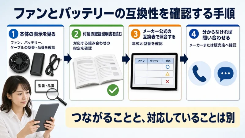 ファンとバッテリーの互換性を確認する4手順