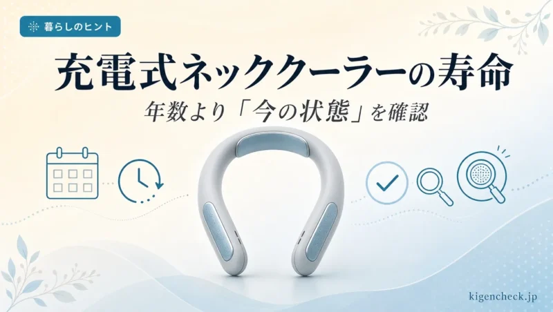 充電式ネッククーラーの寿命は年数だけでなく現在の状態を確認して判断することを示す図